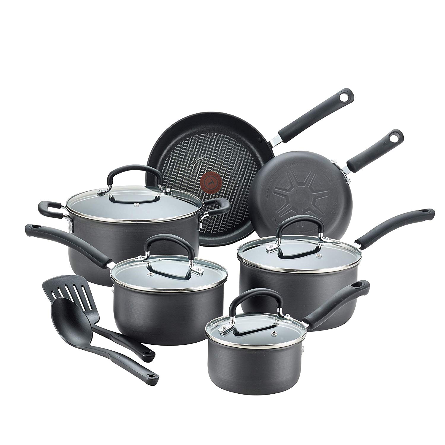T-fal E765SC Ultimate Hard Anodized Nonstick 12 Piece Cookware Set, Dishwasher Safe Pots and 